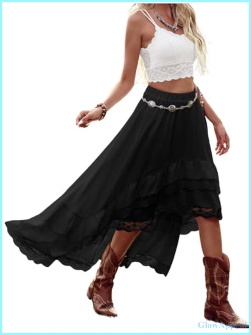 Verdusa Women's Western Cowgirl Boho Lace Skirt Country Concert Outfits